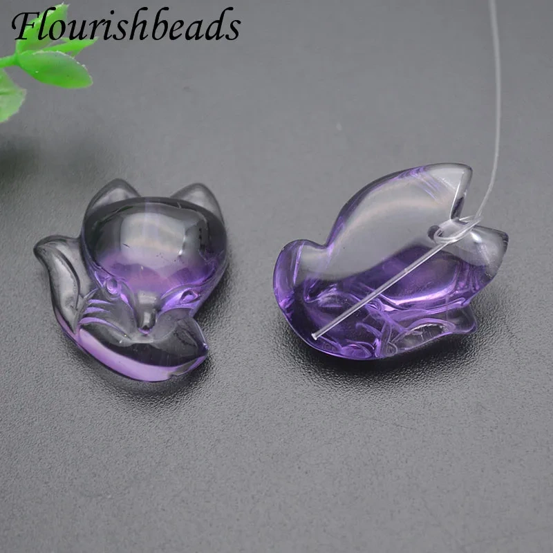 18x25mm Big Head Fox Natural Amethyst Quartz Animal  Pendant  for DIY Jewelry Making Accessories