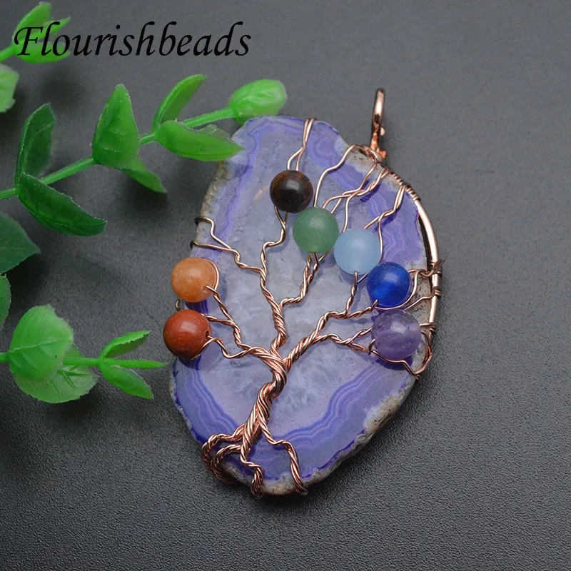 Big Size Life Tree Rose Quartzs Citrine Amethyst  Crystal Necklace Pendant Amulet 7 Chakra Wire Wrapped Women Jewelry