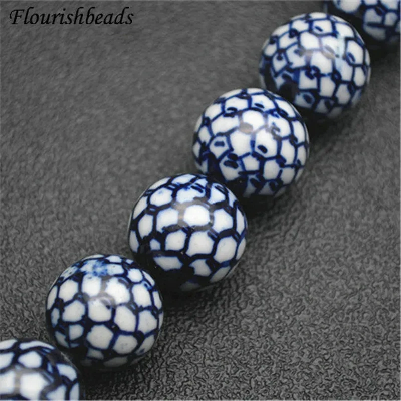 20mm Beautiful Various Patterns Blue and White Porcelain Round Loose Beads DIY Materials for Bracelet Necklace Jewelry 5strands