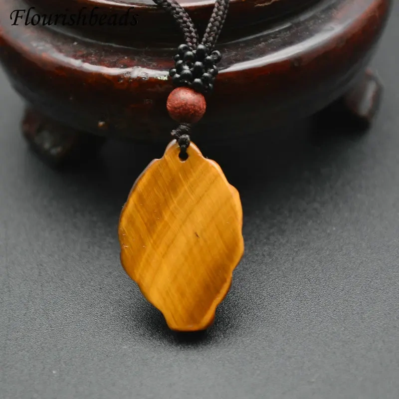 Popular Natural Tiger Eye Gemstone Nine-tailed Fox Shape Animal Pendants Necklace Unique Adjustable Cord Jewelry Party Gift