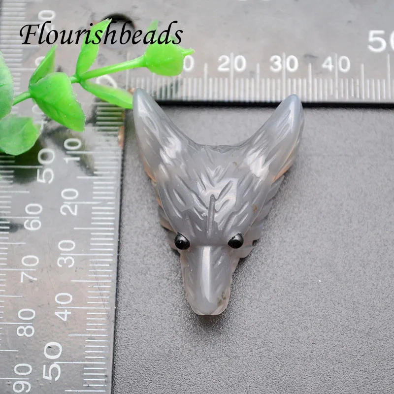 30x42mm Natural Grey Agate Stone Carved Fox Shape Pendant Fit Women Men Gift Necklace Making 2pcs/lot