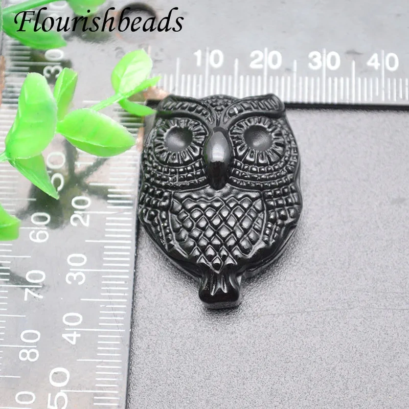 Natural Black Obsidian Carved Animal Owl Shape Gemstone Pendant for DIY Yoga Necklaces Fine Jewelry