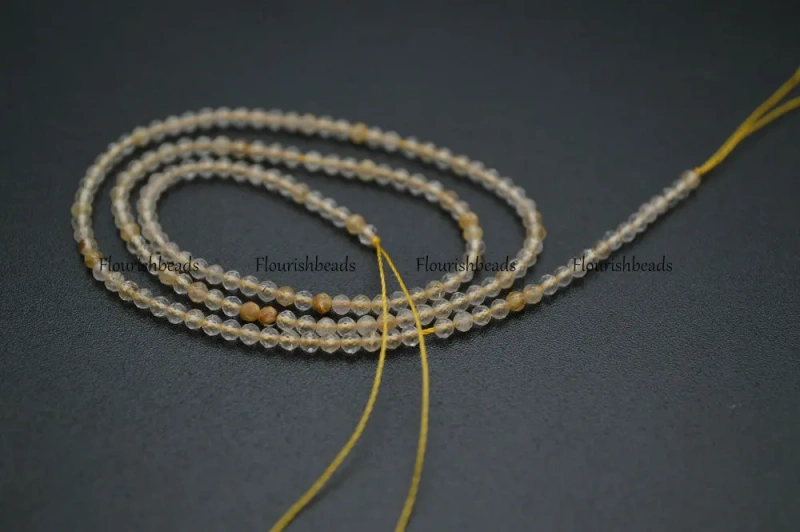Wholesale 2mm Natural Citrine Yellow Crystal Quartz Faceted Diamond Cutting Stone Round Loose Beads
