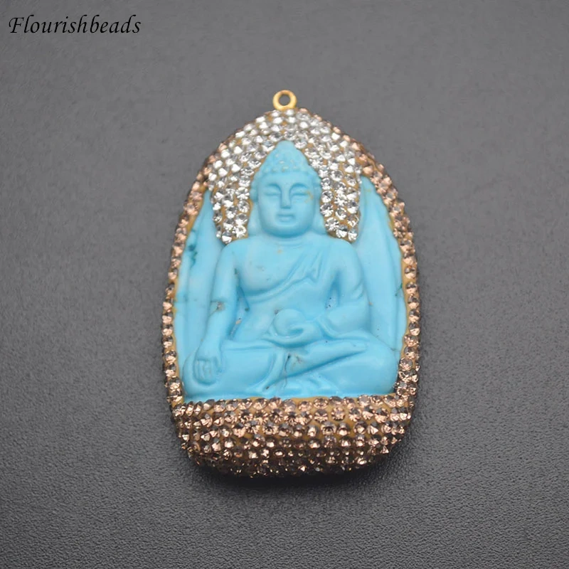 Amitabha Necklace Pendant Carved Buddha Lucky Amulet Paved Rhinestones for Women Men Jewelry Gifts  Drop Shipping