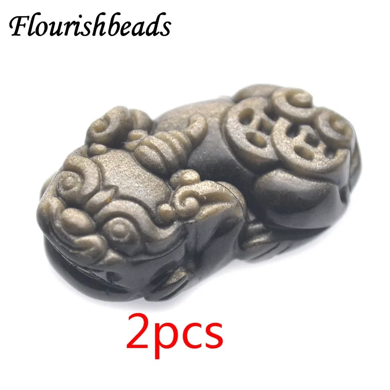 Natural Gold Obsidian Money Pixiu Pendant DIY Jewelry Necklace Fashion Accessories Hand-Carved Man Woman Luck Amulet Gifts