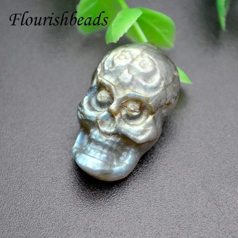 18x30mm New Arrived Natural Labradorite Without Hole Skull Cabochon Pendant Beads Fit DIY Rings Jewelry Making