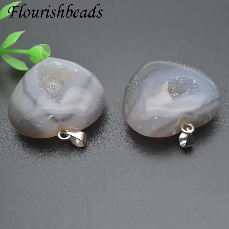 1pcs Natural Stone Heart Shape Gray Darzy Agate Pendant for DIY Women Necklace Accessories Jewelry Making