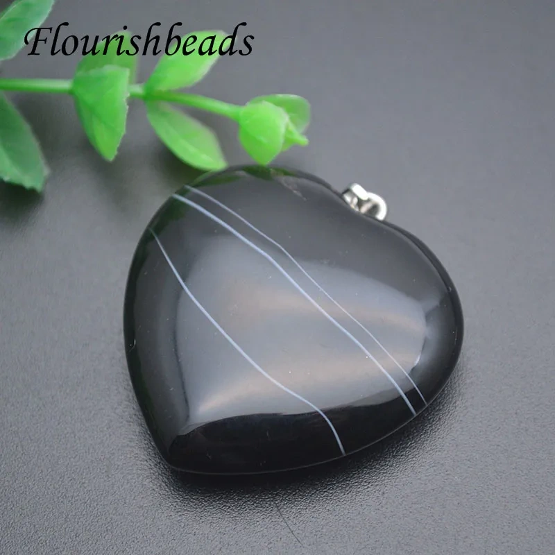 40x45mm Natural Stone Crystal Amethyst Green Aventurine Rose Quartz Tiger Eye Heart Shape Pendant DIY Necklace Accessories