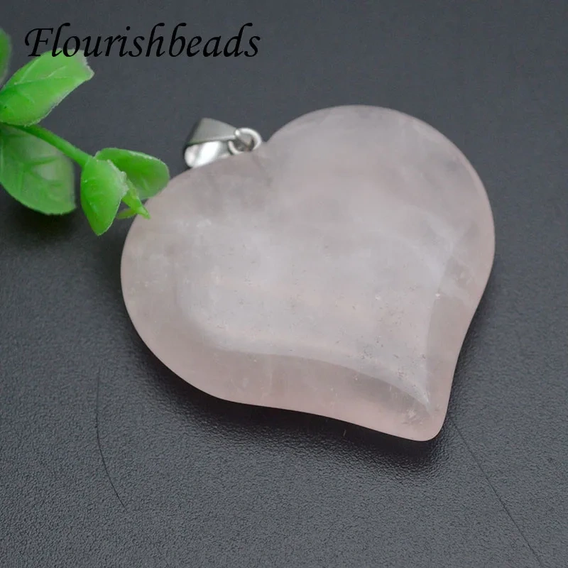 40x45mm Natural Stone Crystal Amethyst Green Aventurine Rose Quartz Tiger Eye Heart Shape Pendant DIY Necklace Accessories