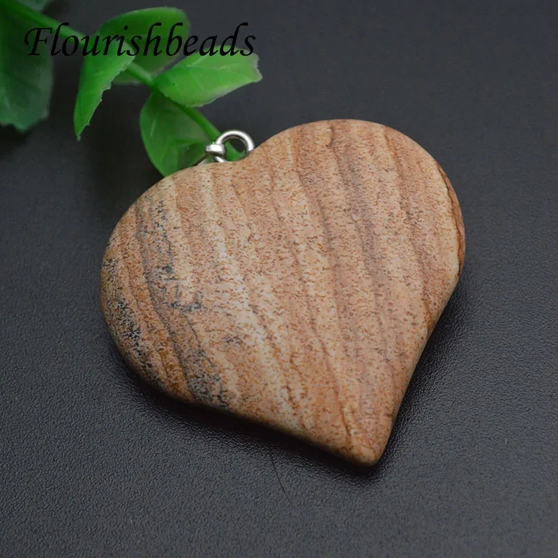 40x45mm Natural Stone Crystal Amethyst Green Aventurine Rose Quartz Tiger Eye Heart Shape Pendant DIY Necklace Accessories