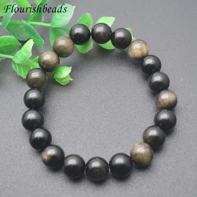 6-14mm Natural Stone Round Beads Gold Shean Obsidian Bracelet Men Women Classic Bracelet Yoga Energy  Lucky Jewelry Gifts