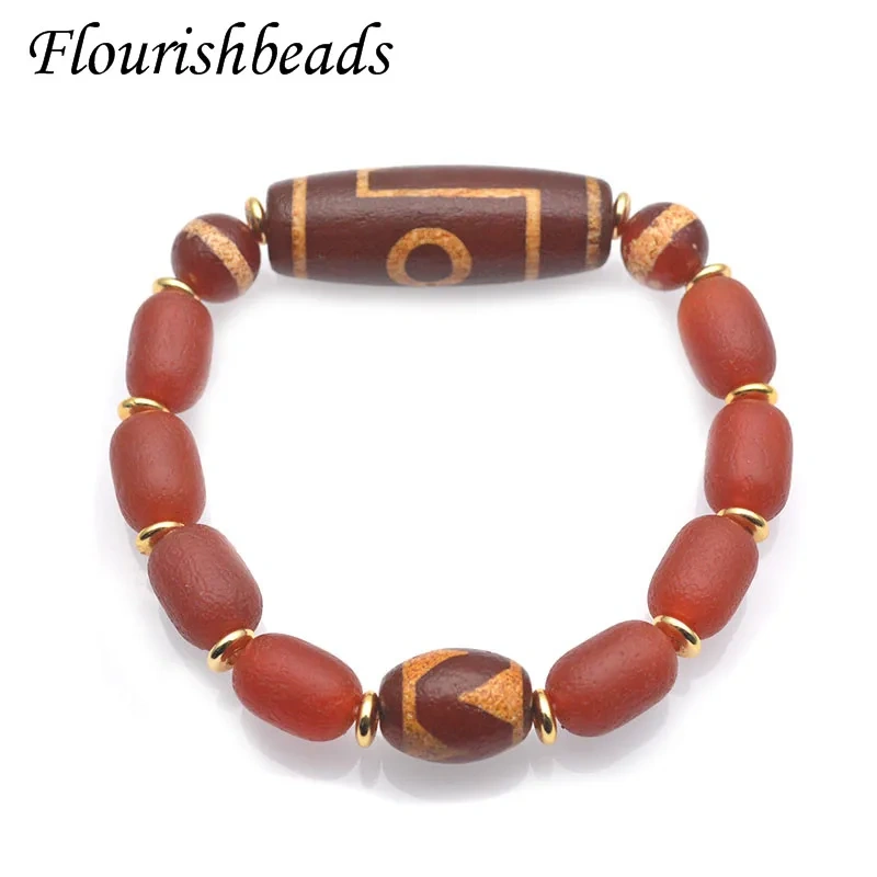 Natural Tibetan Dzi Beads 12mm Black Agate Beads Stretch Bracelets Men&women Fine Jewelry