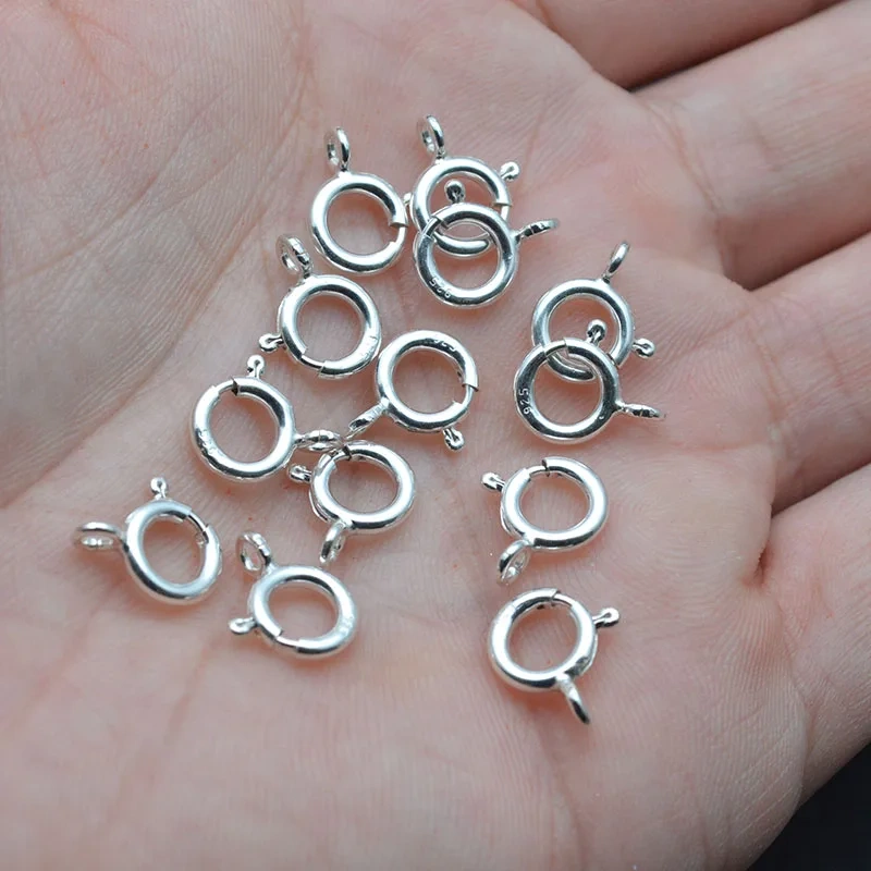 30pc/ Lot S925 Silver Round Claw Spring Rings Clasps Hooks 8mm 10mm for Necklace Bracelet Connectors DIY Jewelry Making Supplies