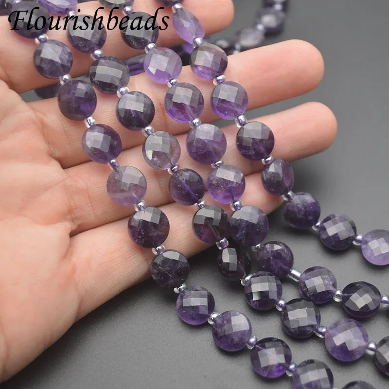 10mm Natural Faceted Amethysts  Stone Beads Flat Round Loose Beads for DIY Jewelry Making Accessories
