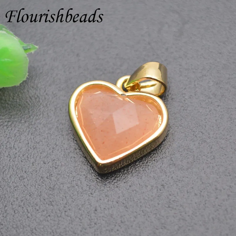 5pcs  Natural Stone Pendant Apatite Amethyst Sun Stone Heart Shape Charms DIY Earrings Necklace Accessories for Fine Jewelry