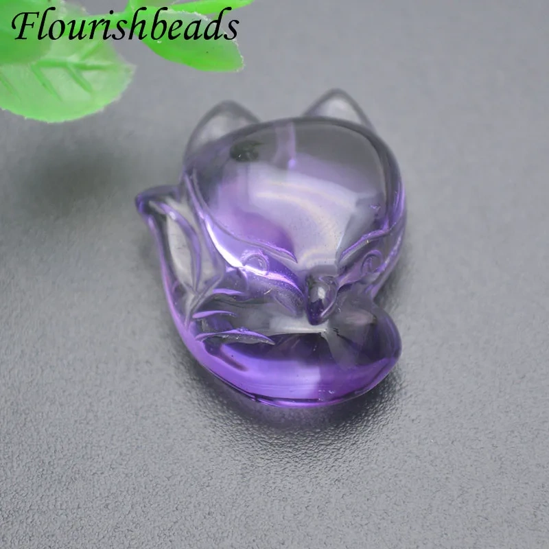 18x25mm Big Head Fox Natural Amethyst Quartz Animal  Pendant  for DIY Jewelry Making Accessories