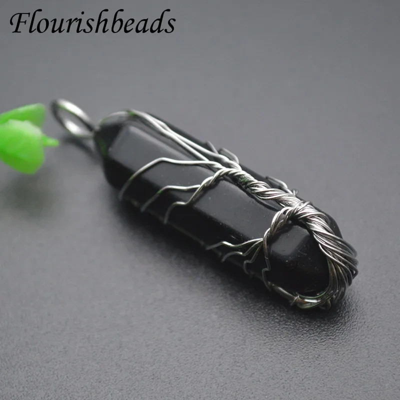 Fashion Trendy Natural Gemstome Tiger Eye Opal Rose Quartz Cylindrical Crystal Pendant Women's Jewelry Gift New