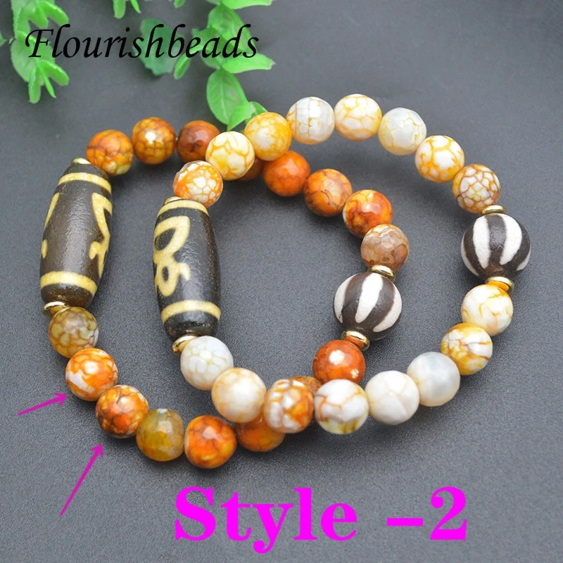 Natural Stone 10mm Beads Dragon Veins Agates Bead Tibetan Dzi Bracelet for Women Men Jewelry Gift
