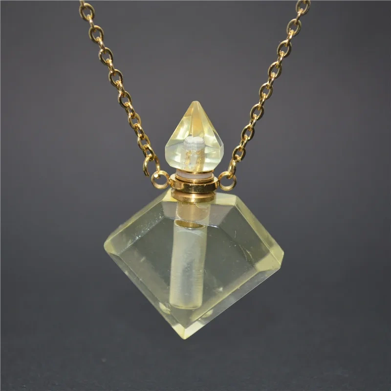 Unique Faceted Perfume Bottle Pendant Natural Gemstone Essential Oils Perfume Bottle Pendant Necklace Fine Jewelry Women Gift