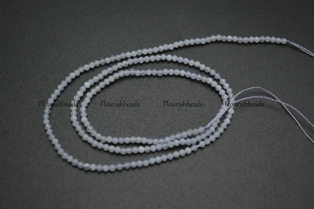 Wholesale Natural Blue Lance Agate 2mm Faceted Diamond Cutting Stone Round Loose Beads
