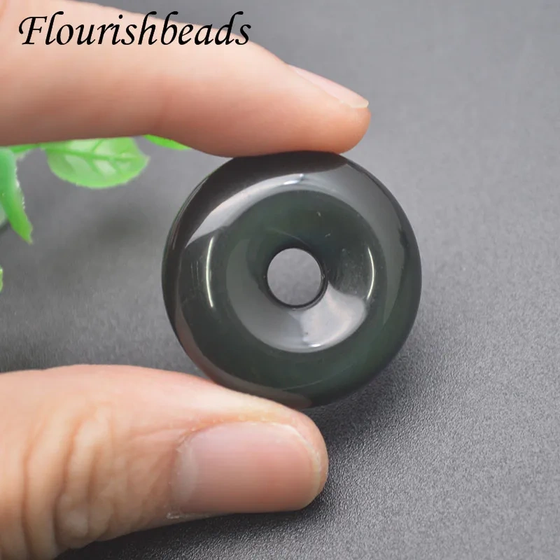 Natural Black Obsidian Gemstone Donut Shape Pendant for DIY Jewelry Making Necklace Classic Gift 5pcs/lot