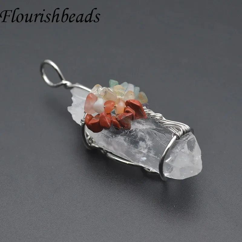 1pc Crystal Quartz Point Pillar Chakra Pendant Winding Tree of Life Pendants for Handmade DIY Necklace Jewelry