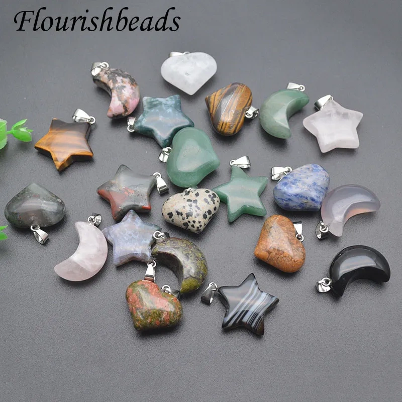 20x28mm Moon Shape Natural Stone Green Aventurine Rose Quartz Obsidian Crystal Charms Pendant DIY Fine Jewery Necklace