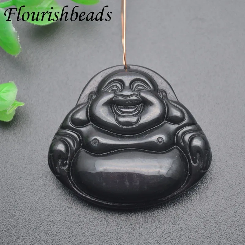 Natural Black Obsidian Carved Buddha Pendant Lucky Amulet Amitabha for Women Men Healing Jewelry Gifts