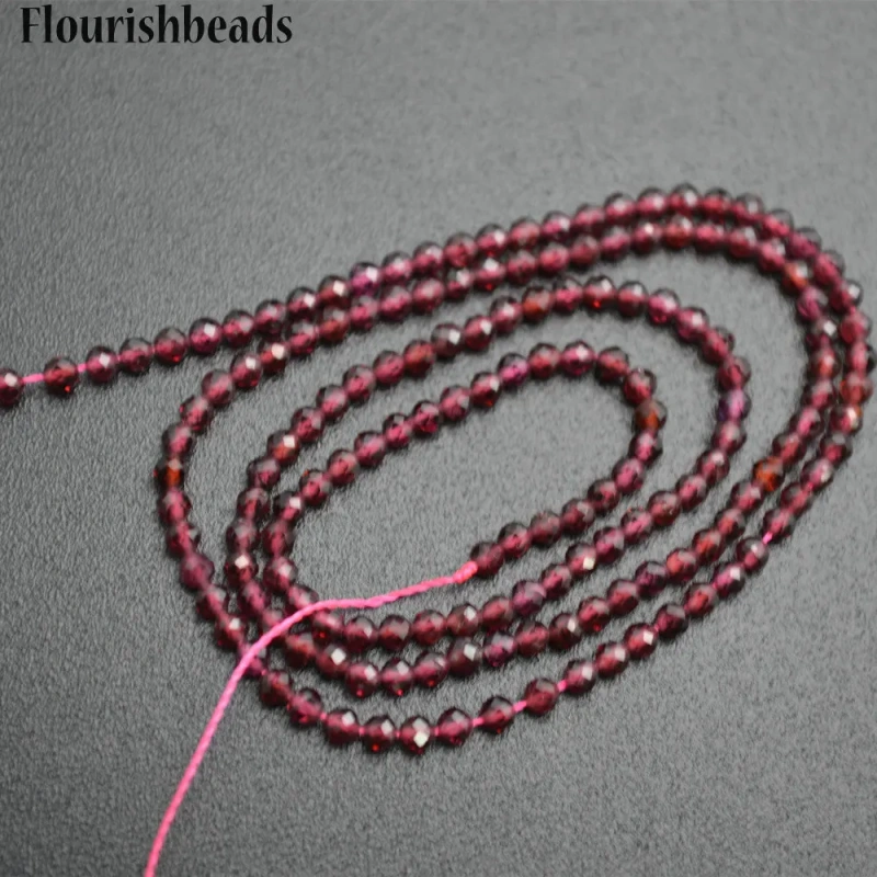 2mm Diamond Cutting Faceted Natural Garnet Stone Round Loose Beads