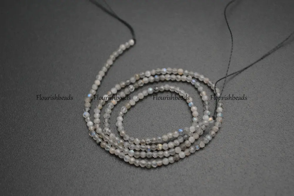 2mm Faceted Diamond Cutting Natural Labradorite Stone Round Loose Beads