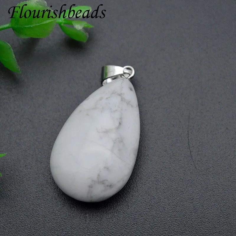Wholesale Multi Color Natural Onyx Agate Crystal Oval Pendant Smooth Drop Shape Charms for DIY Necklaces Making