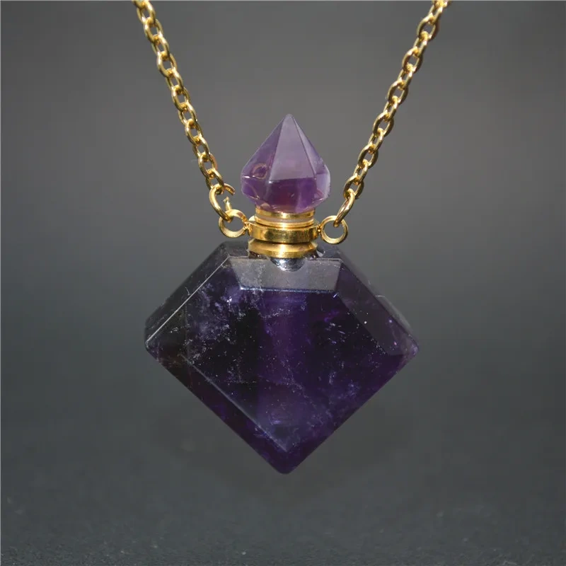 Unique Faceted Perfume Bottle Pendant Natural Gemstone Essential Oils Perfume Bottle Pendant Necklace Fine Jewelry Women Gift