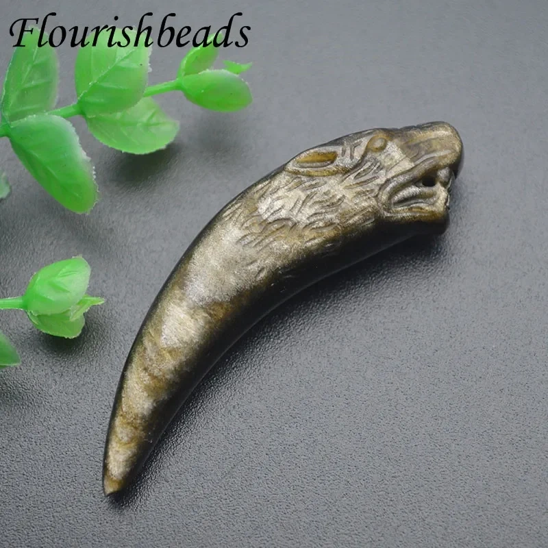 Jewelry Men Brave Pendant Natural Gold Obsidian Punk Wolf Tooth Pendant for DIY Necklace Trendy Healing Gift