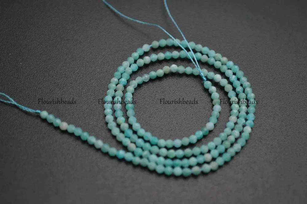 2mm Faceted Diamond Cutting Sky Blue Color Natural Amazonite Stone Round Loose Beads