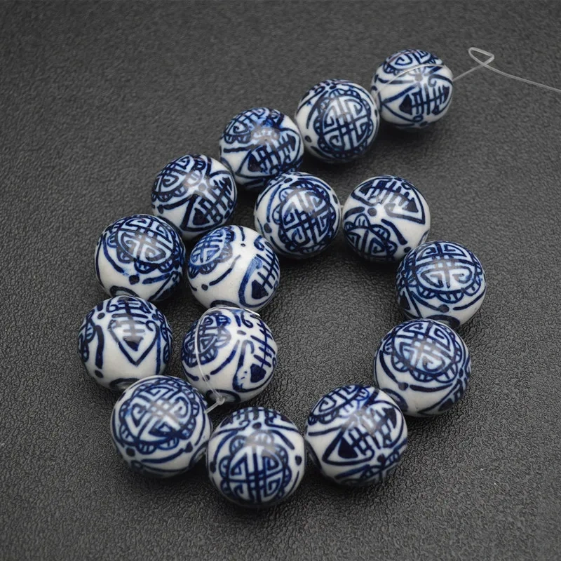 26mm Big Size Various Patterns Blue and White Porcelain Round Loose Beads DIY Materials for Bracelet Necklace Jewelry 5strands