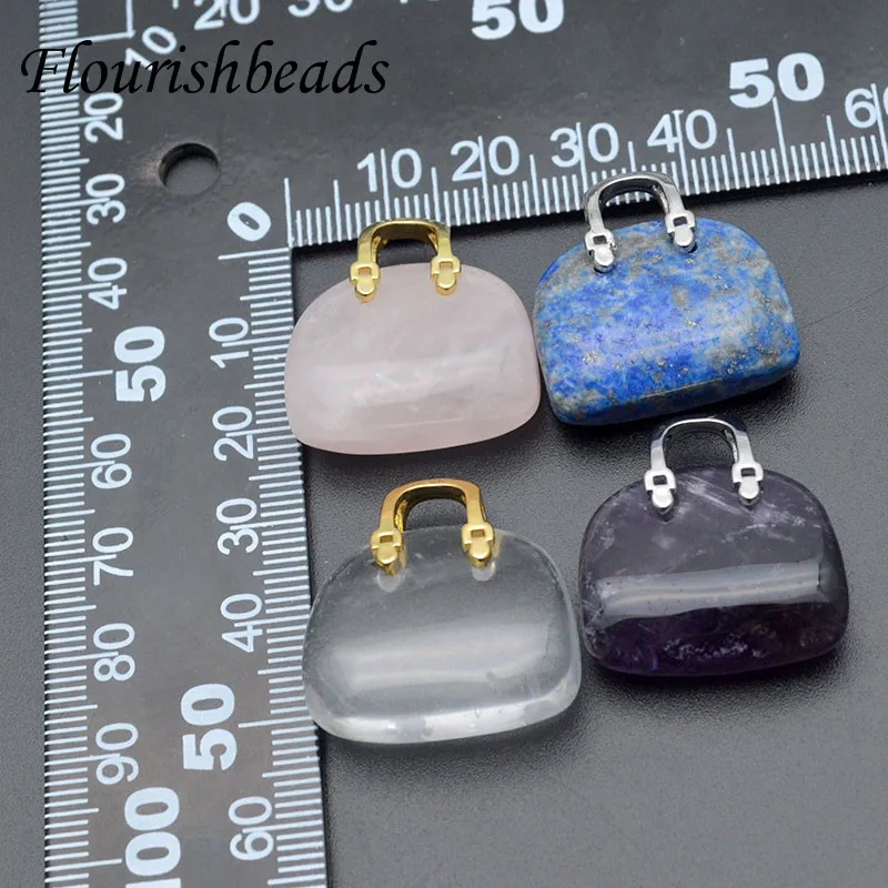 3pcs/lot Mini Cute Women Bag Figurine Natural Stones Carved Pocket Palm Charms Quartz Healing Crystal Pendant DIY Jewelry
