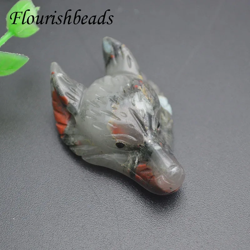 Various Natural Stone Carving Wolf Head Pendant for Healing Energy Yoga DIY Jewelry Necklace Pendant for Men Women