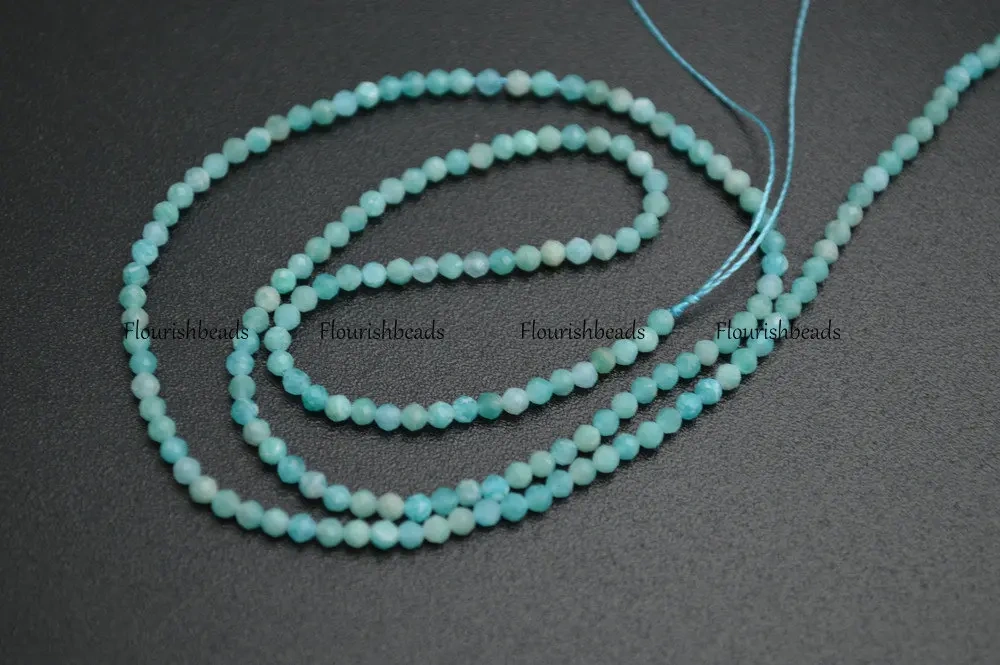 2mm Faceted Diamond Cutting Sky Blue Color Natural Amazonite Stone Round Loose Beads