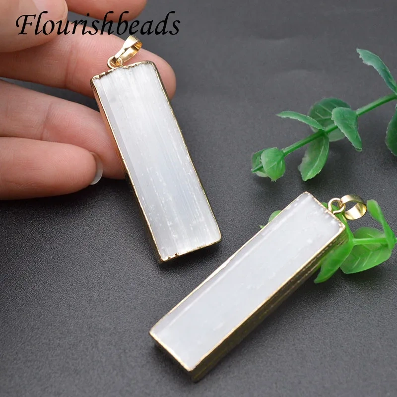 3Pcs/lot Natural Selenite Stone Crystal Irregular Rectangular Column Stone Yogi Reiki Healing Specimen Pendant DIY Necklace