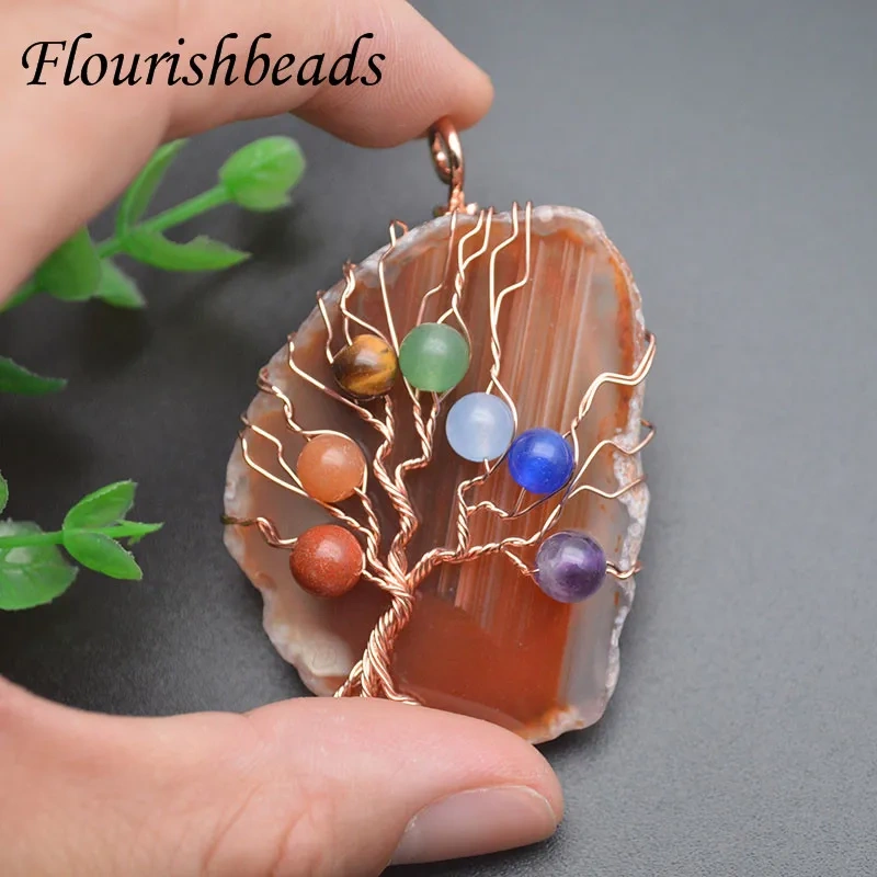 Big Size Life Tree Rose Quartzs Citrine Amethyst  Crystal Necklace Pendant Amulet 7 Chakra Wire Wrapped Women Jewelry