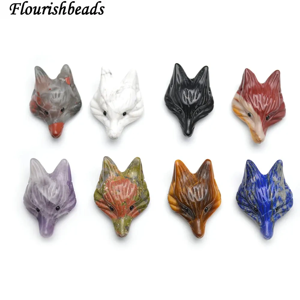Natural Gemstone Carved Cute Fox Stone Animal Pendant Fit Necklace ( Amethyst / Lapis / Obsidian / African Blood / Unakite)
