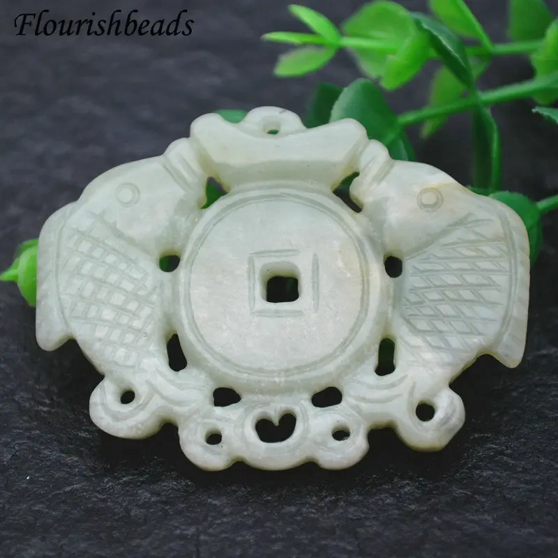 Various Shape Natural Antique Hsiuyen Jade Carved Antique Chinese Dragon Double Fish Chinese Knot  Lucky Wealth Pendant