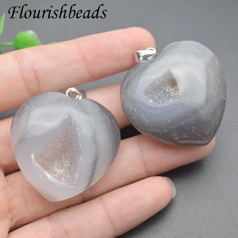 1pcs Natural Stone Heart Shape Gray Darzy Agate Pendant for DIY Women Necklace Accessories Jewelry Making