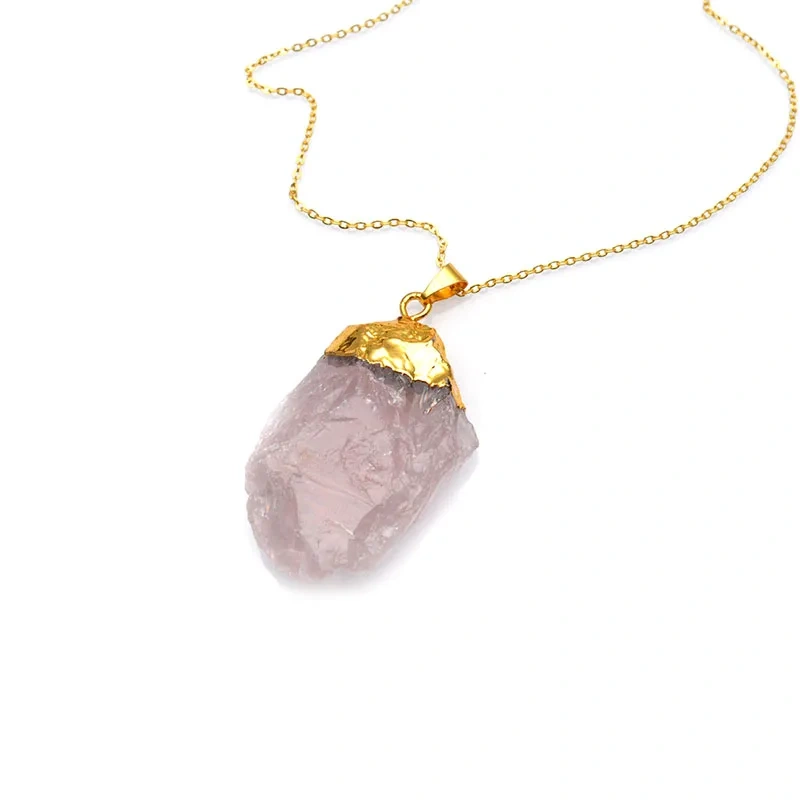 Irregular Natural Healing Stone Pendant Link Necklace Yoga Quartz Rose Crystals for Women Men Jewelry