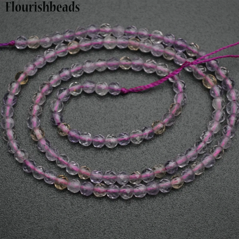 3mm Diamond Cutting Faceted Natural Ametrine Small Size Stone Round Loose Beads