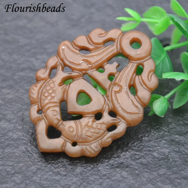 Various Shape Natural Antique Hsiuyen Jade Carved Antique Chinese Dragon Double Fish Chinese Knot  Lucky Wealth Pendant