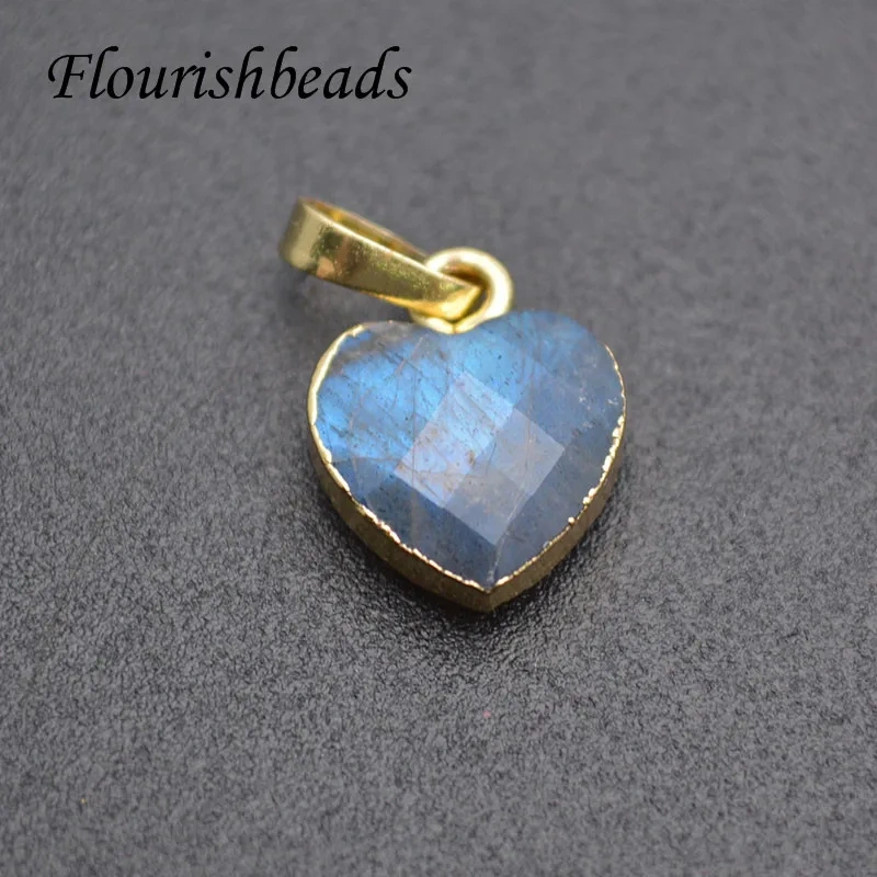 Cute Natural Gemstone Faceted Heart Shape Pendant Amazonite Labradorite Amethyst Healing Crystal Necklace Women Men Jewelry