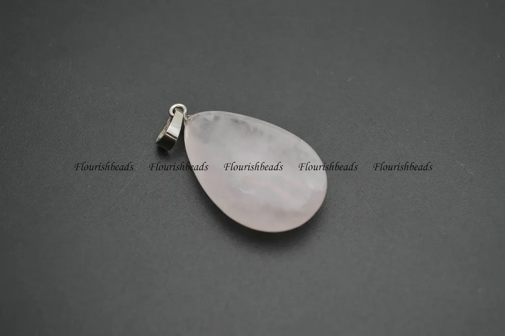 Natural Stone Flat Drop Pear Shape Pendants  ( Amethyst / Tiger Eye / Rose Quartz / Aventurine / Opal / Unakite / Black Agate)