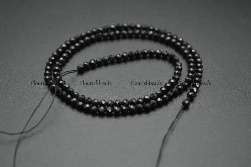 3mm Diamond Cutting Faceted Natural Black Tourmaline Small Size Stone Round Loose Beads