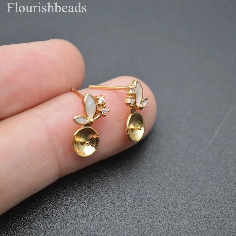 Gold Color Jewelry Set CZ 925 Silver Blank Flower Pendant Earrings Base Adjustable Ring Setting For Jewelry Making Supplies